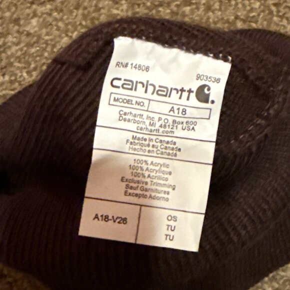 Carhartt Acrylic Watch Hat OS Dark Brown Outdoor Fall Winter Gorpcore - Picture 3 of 4